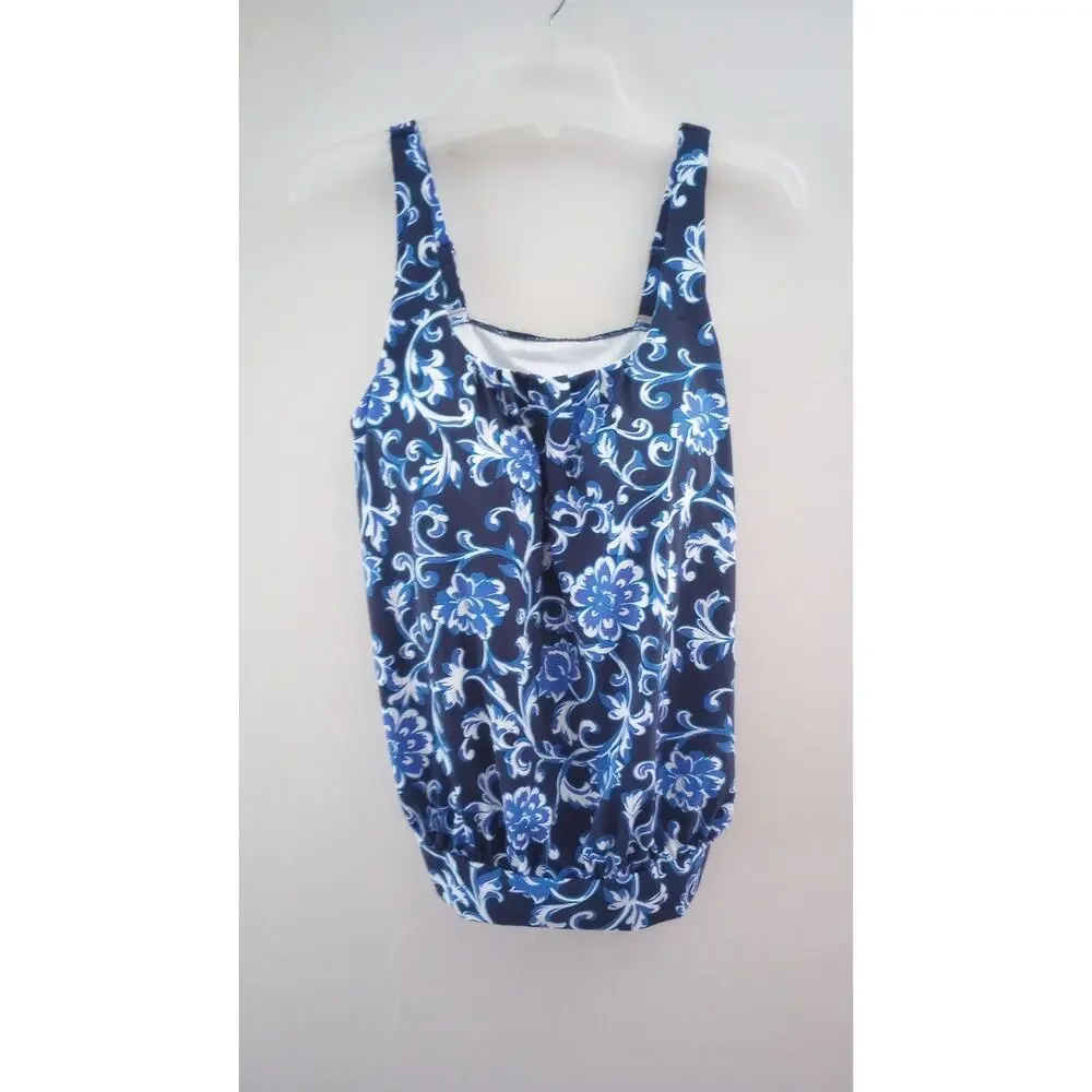 Lands' End Blue & White Floral Tankini Swim Top 12